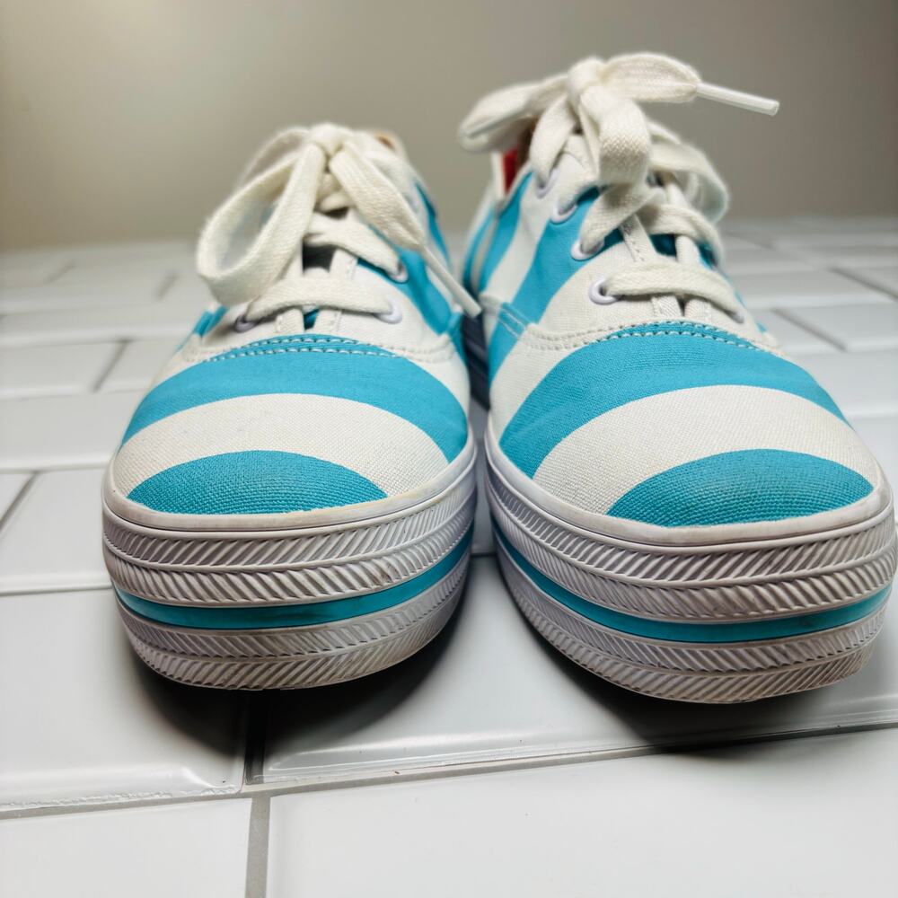 Keds X Kate Spade Cabana Stripe‎ Platform Sneakers Women 7 White Blue Nautical - Picture 13 of 14